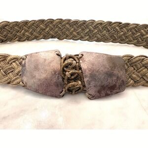 Vintage BAER SF Braided Leather Belt Hammered Copper Boho Festival Artisan S/M/L